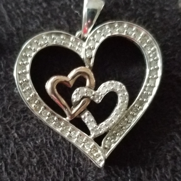 10kt Solid Gold and 925 Silver Diamond Heart Set - Picture 2 of 12